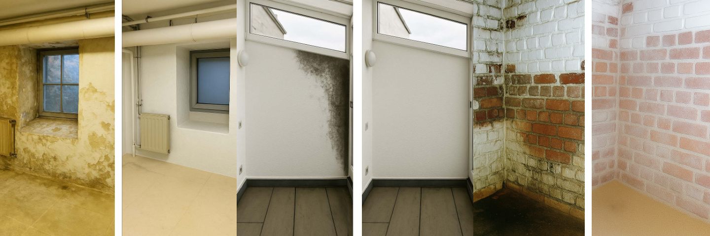 Feuchte Kellerwand vor und nach der Sanierung